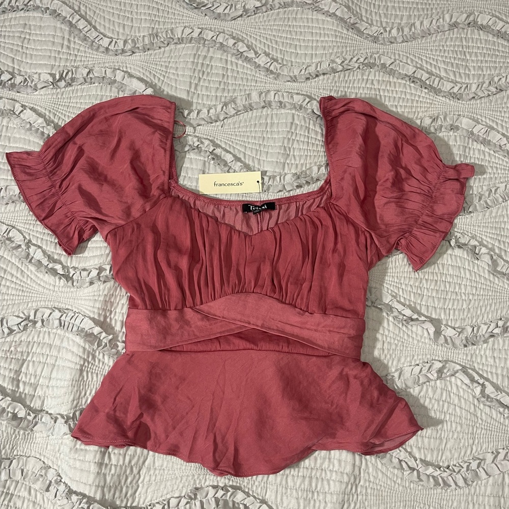NWT Francesca's Tie Back Satin Blouse